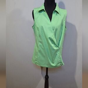Talbots Green Polka Dot Wrap Blouse